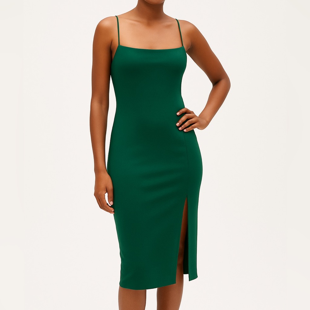 Olivaceous Green Midi Slit Sleeveless Dress Small